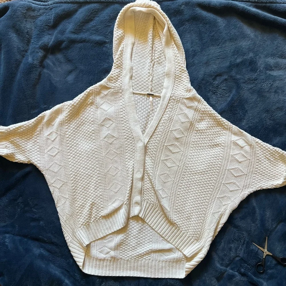 Free People Cream Oversized Slouchy Cable Knit Cardigan
